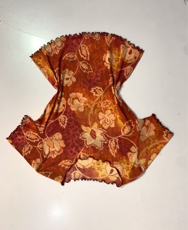 Orange Floral Print Mesh Top