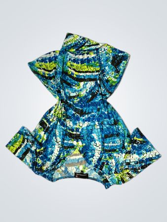 Laura Petites Women's Blue Green Abstract Print Short Sleeve Top