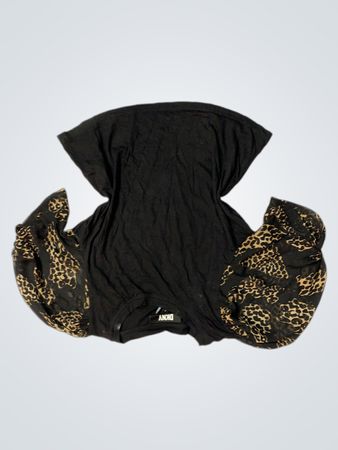 DKNY Schwarzes T-Shirt mit Ärmeln im Leopardenmuster
