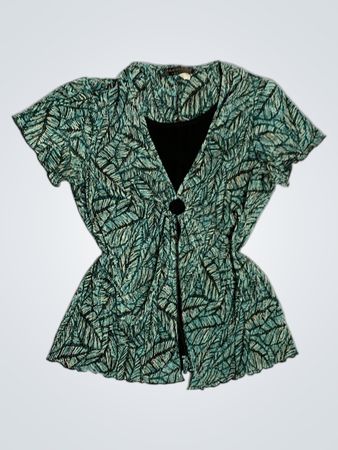 Connected Apparel Damen Kleid mit Teal-Blattdruck und Schmetterlingsärmeln
