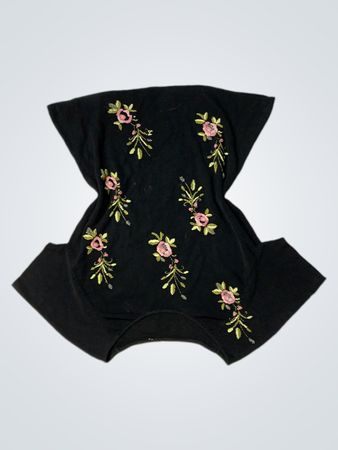 Black T-Shirt with Floral Embroidery