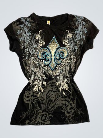 Kiyvee Black T-Shirt with Embellished Design