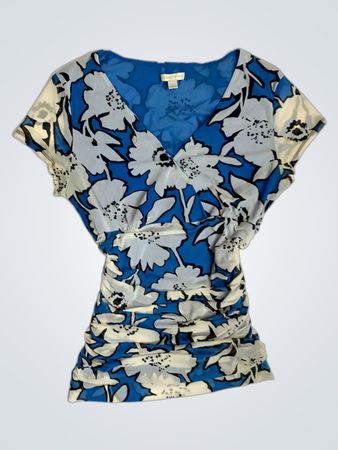 New York & Company Blaue Blumenshirt aus transparenter Stoff