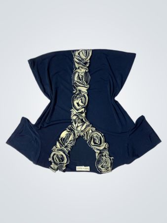 Patricia Alonso Navy Blue T-shirt with Rose Embellishment