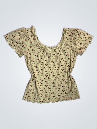 Camaleu Floral Print Ruffle Trim Off-the-Shoulder Top