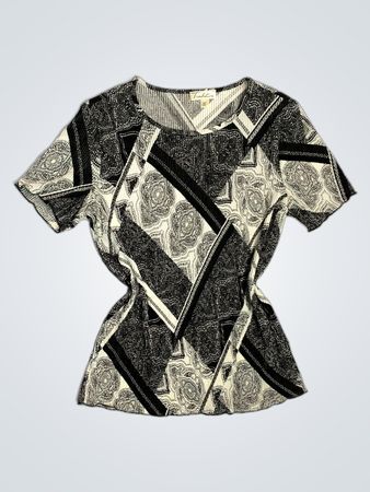 Tradition Damen Schwarz-weiß gemusterte Bluse
