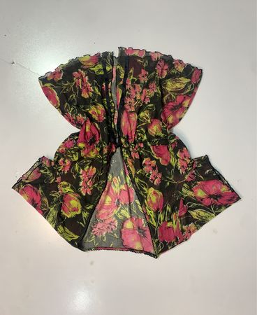 Durchsichtiger floral bedruckter Kimono mit Spitzenbesatz