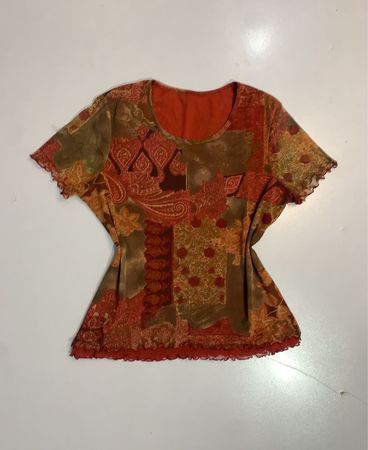 Paisley Print Mesh Top