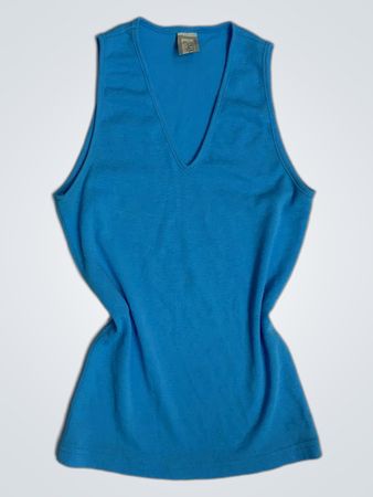 Blaues V-Ausschnitt ärmelloses Oberteil