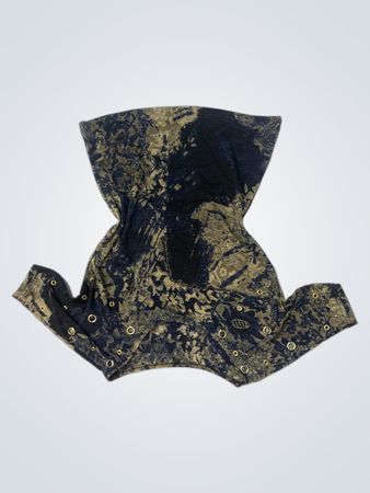 Blaues und goldenes abstraktes Druckoberteil mit Ösen