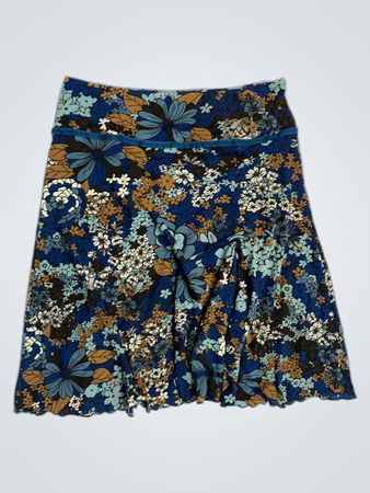 Midia-Skirt mit blauem Blumenmuster und elastischem Bund