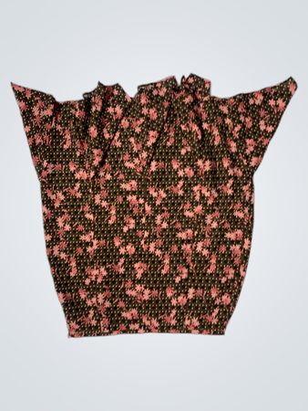 Braunes Oberteil mit floralem Druck und Rüschenausschnitt