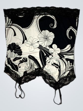 NO EXCUSE Black and White Floral Lace Trim Corset Top