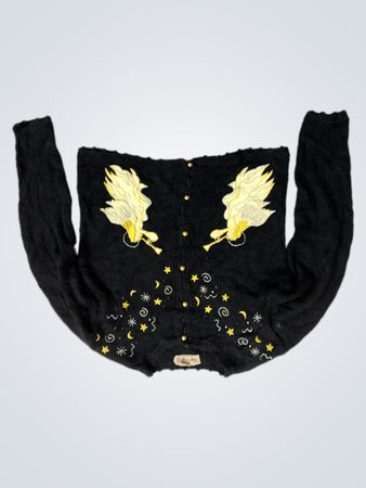 Bechamel Schwarz Cardigan mit Engel und himmlischer Stickerei