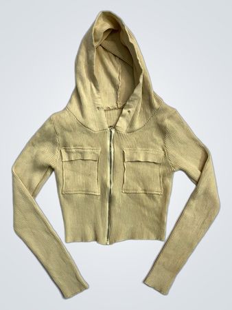 Cremfarbener gerippter Zip-Up Hoodie