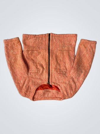 Orangenes Tweed-Jacket mit schwarzem Reißverschluss