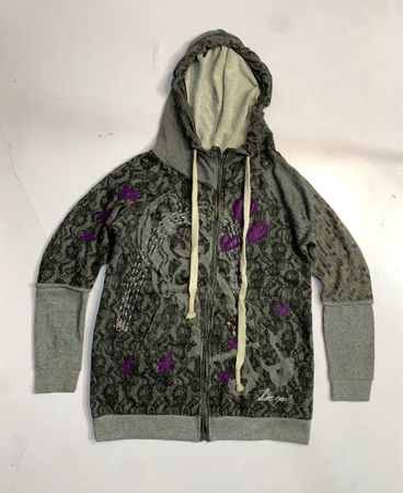 Desigual Hoodie with Lace and Butterfly Print