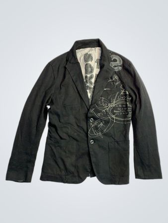 Schwarzer Blazer mit grafischem Druckfutter