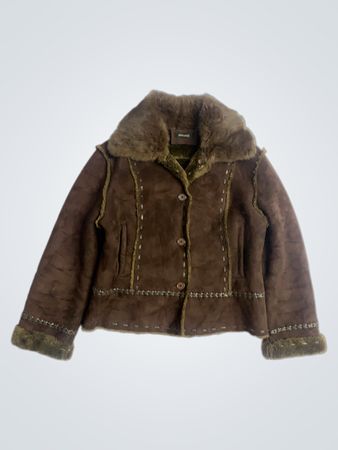 Jacket de ante marrón con ribete de piel sintética APANAGE