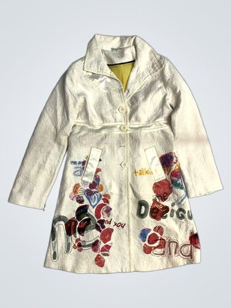 Desigual White Textured Jacket with Colorful Print