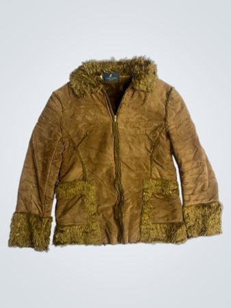 Veste en suède FUKANG avec bordure en fourrure