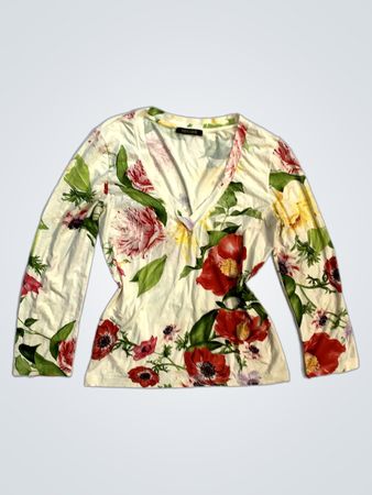 Roberto Cavalli Floral-Print-Oberteil mit langen Ärmeln