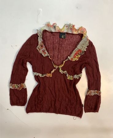 Just Cavalli Cardigan bordeaux pour femme avec garniture florale