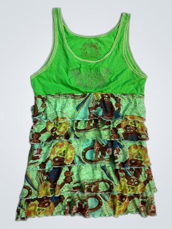 Custo Barcelona grünes Tanktop mit gerüschtem, gemustertem Stoff