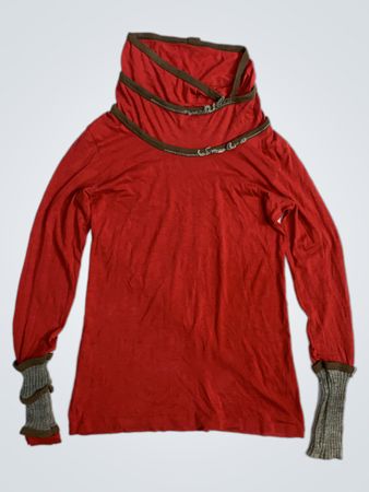 Top à col roulé à manches longues rouge Cop Copine avec poignets gris