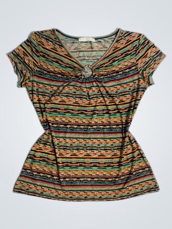 ARMAND THIERY Damen-Multicolor-Streifen V-Ausschnitt-Top