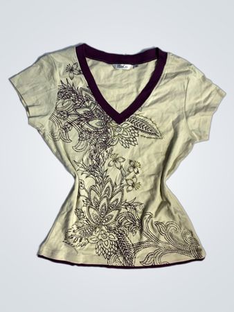 M&Co. Damen T-Shirt mit cremefarbenem Blumenmuster