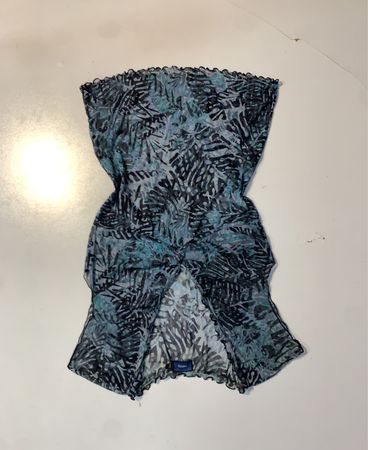 MEXX Damen Blau-Schwarzes Blattmuster Mesh gerafftes Top