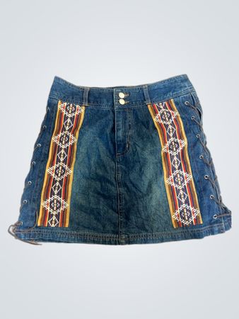Jeansrock mit geometrischem Musterbesatz