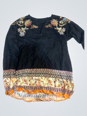 Desigual schwarze bestickte Langarmbluse mit floralen Druckeinsätzen