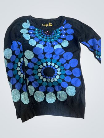 Desigual schwarzer Strickpullover mit blauen/grünen Kreisen