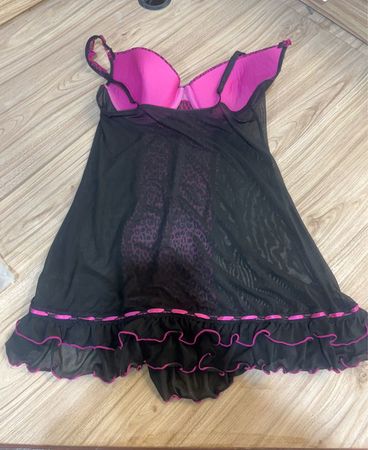 No Secrets Black and Pink Leopard Print Babydoll Lingerie