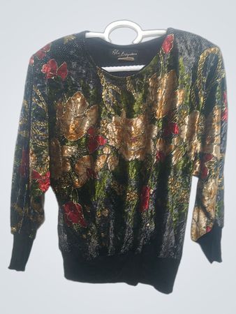 Alex Bargondian Schwarzes langärmliges Oberteil mit floralem Print