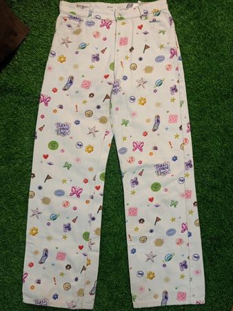 Bershka White Jeans with Colorful Pattern