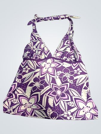 Purple Floral Halter Neck Swimsuit Top