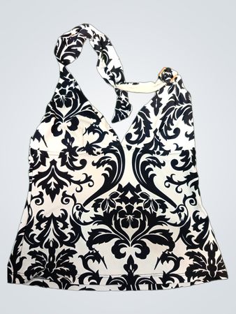 Seafolly Black and White Damask Print Halter Bikini Top