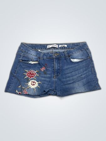 Sandpiper High-Rise Denim Shorts with Floral Embroidery