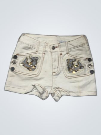 Embellished Light Wash Denim Mini Shorts