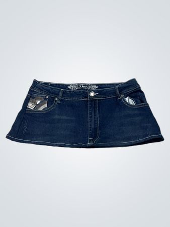 Dark Blue Denim Skirt with Embellished Pockets