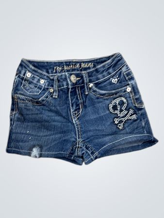 Justice Jeans Denim Shorts with Skull and Crossbones Embellishment