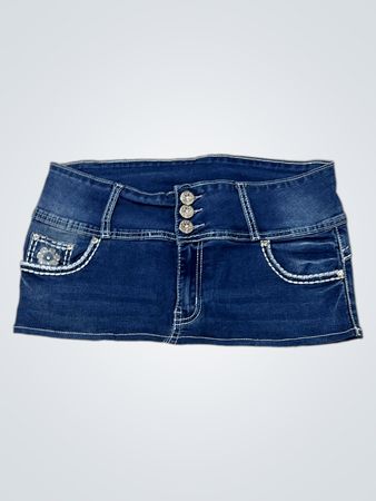 Silver Dia Women's Blue Denim Mini Skirt with Rhinestone Embellishments