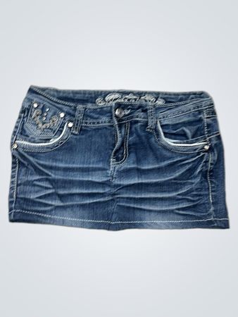 Wax Jeans Women's Denim Mini Skirt with Embellished Pockets