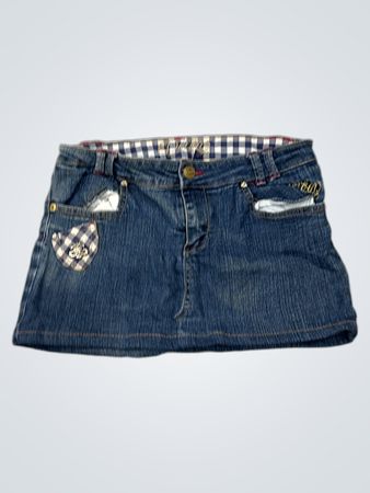Denim Skirt with Cherries and Denim Embroidery