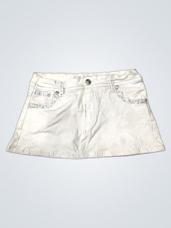 GRACE Women's White Embellished Denim Mini Skirt