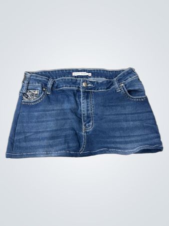 Love Indig Women's Blue Denim Mini Skirt with Embellished Pockets