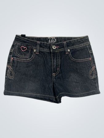 725 Originals schwarze Denim-Shorts mit rosa Schmetterlingsstickerei